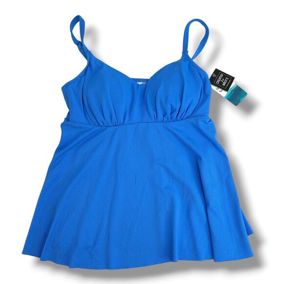 NEW Swim Solutions Blue Textued Tankini Top Size 10 A-Line Flowey Swimsuit beach - Picture 3 of 10